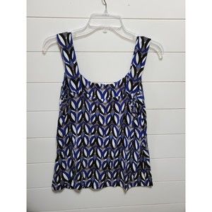 Ann Taylor womens size M sleeveless halter geometric print top black royal blue